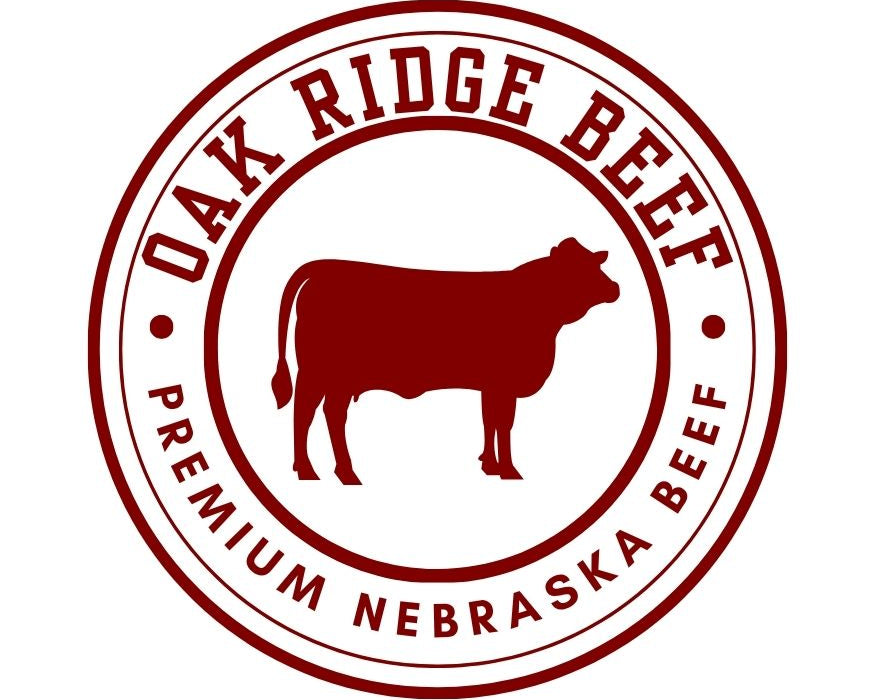 Oak Ridge Beef logo with a cow silhouette and text on a white background